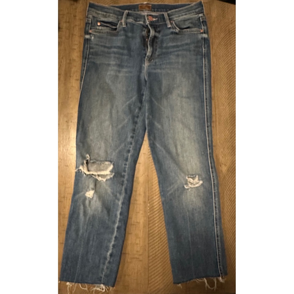 MOTHER Denim The Dazzler Ankle Fray Jeans – Distressed Medium Wash (Size 27)